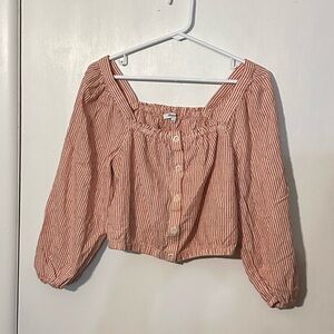 Madewell Puff-Sleeve Boho Button Front Striped Squared Neckline Top Size small